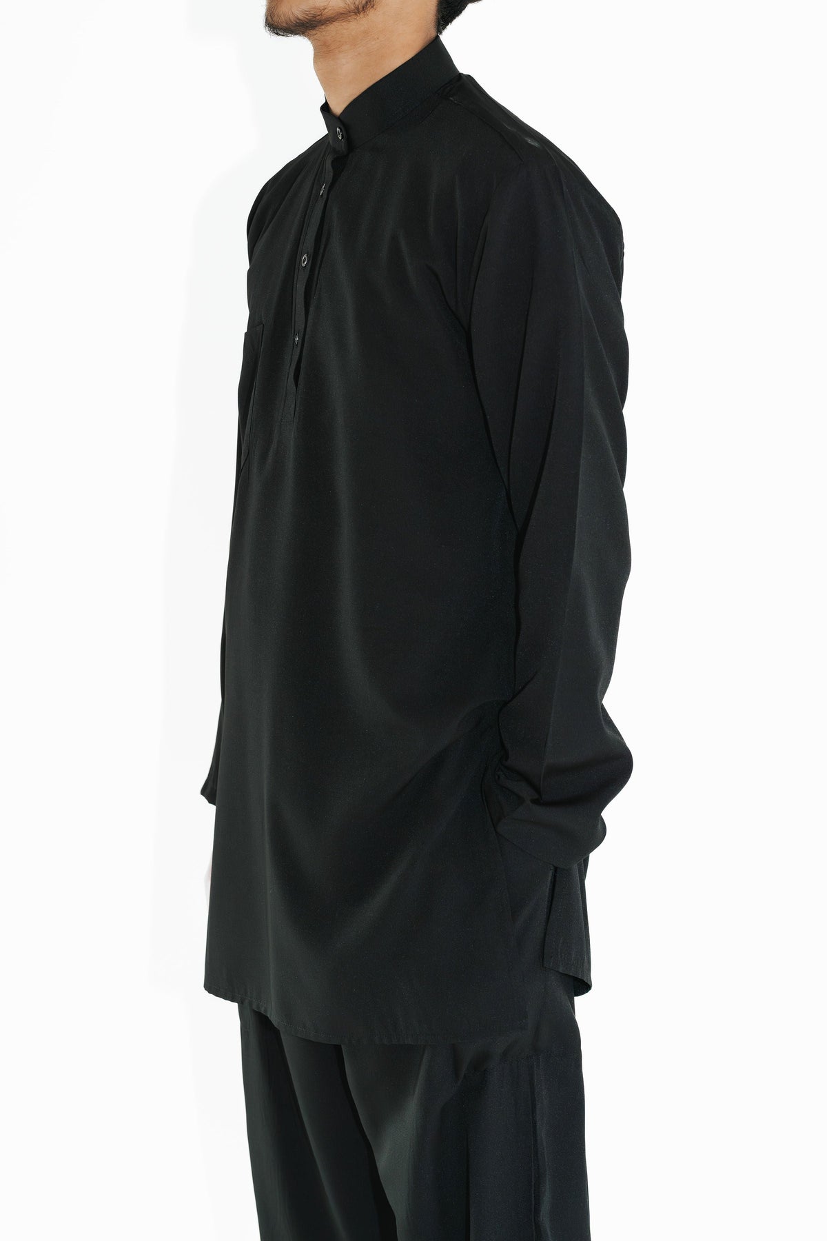 Men's Black Band Collar Tunic Shirt
