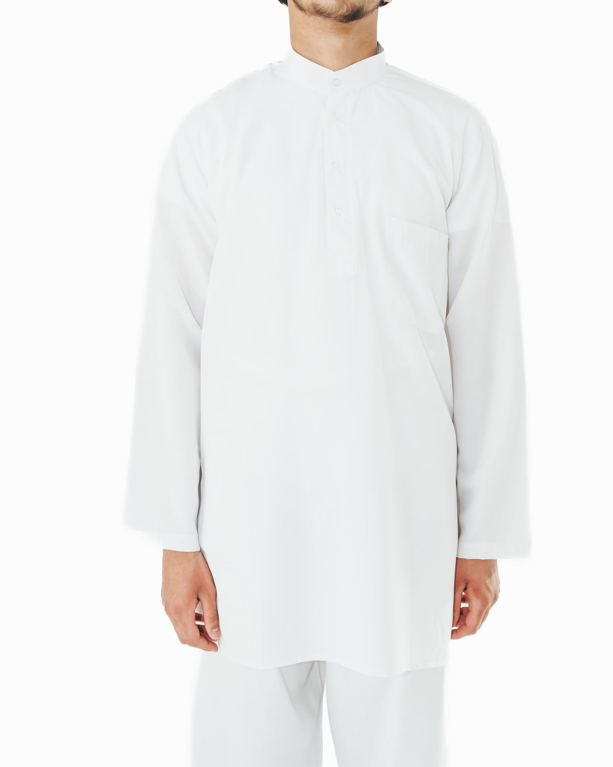 Men's White Band Collar Tunic Shirt