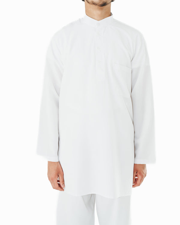 Men's White Band Collar Tunic Shirt