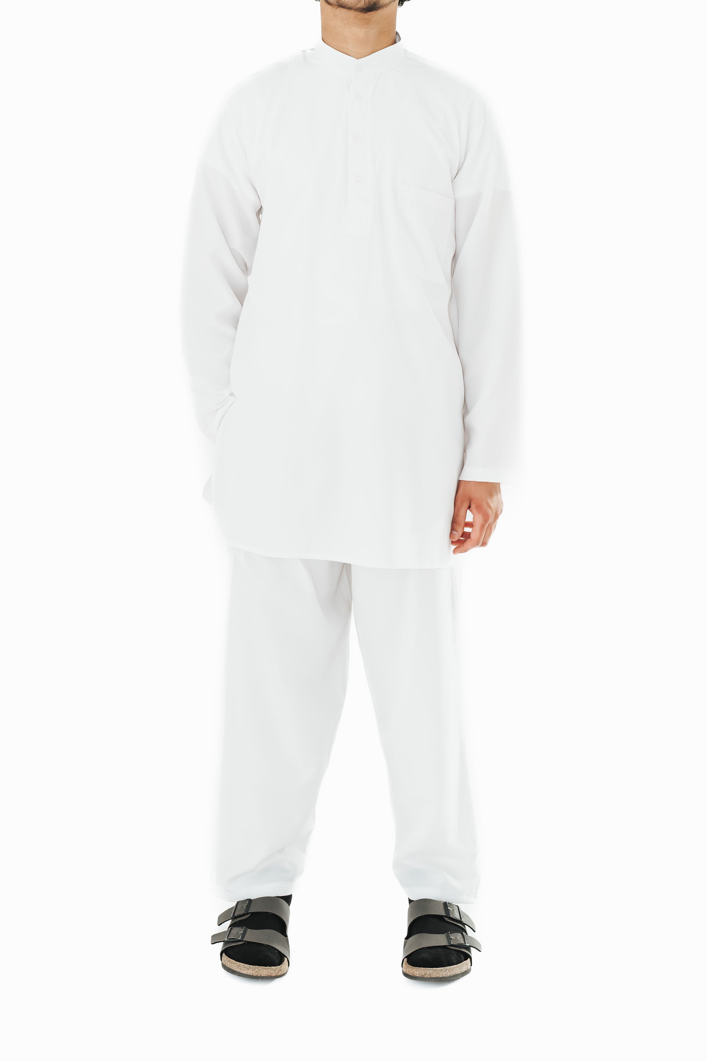 Men's White Band Collar Tunic Shirt