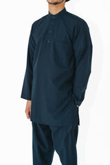 Men's Navy Blue Band Collar Tunic Shirt