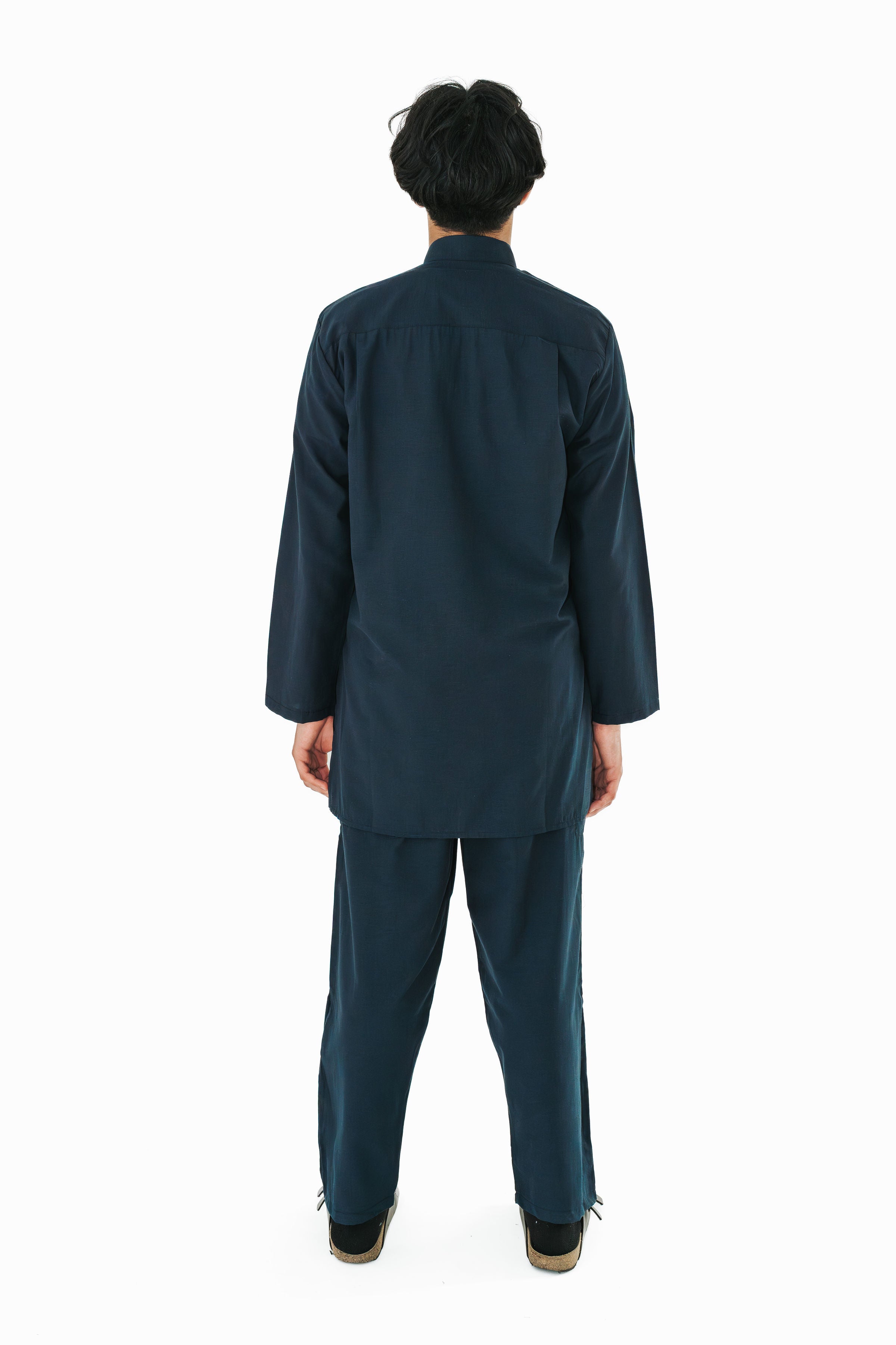 Men's Navy Blue Band Collar Tunic Shirt