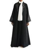 Black & White Embroidered Open Abaya
