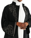 Black & White Embroidered Open Abaya