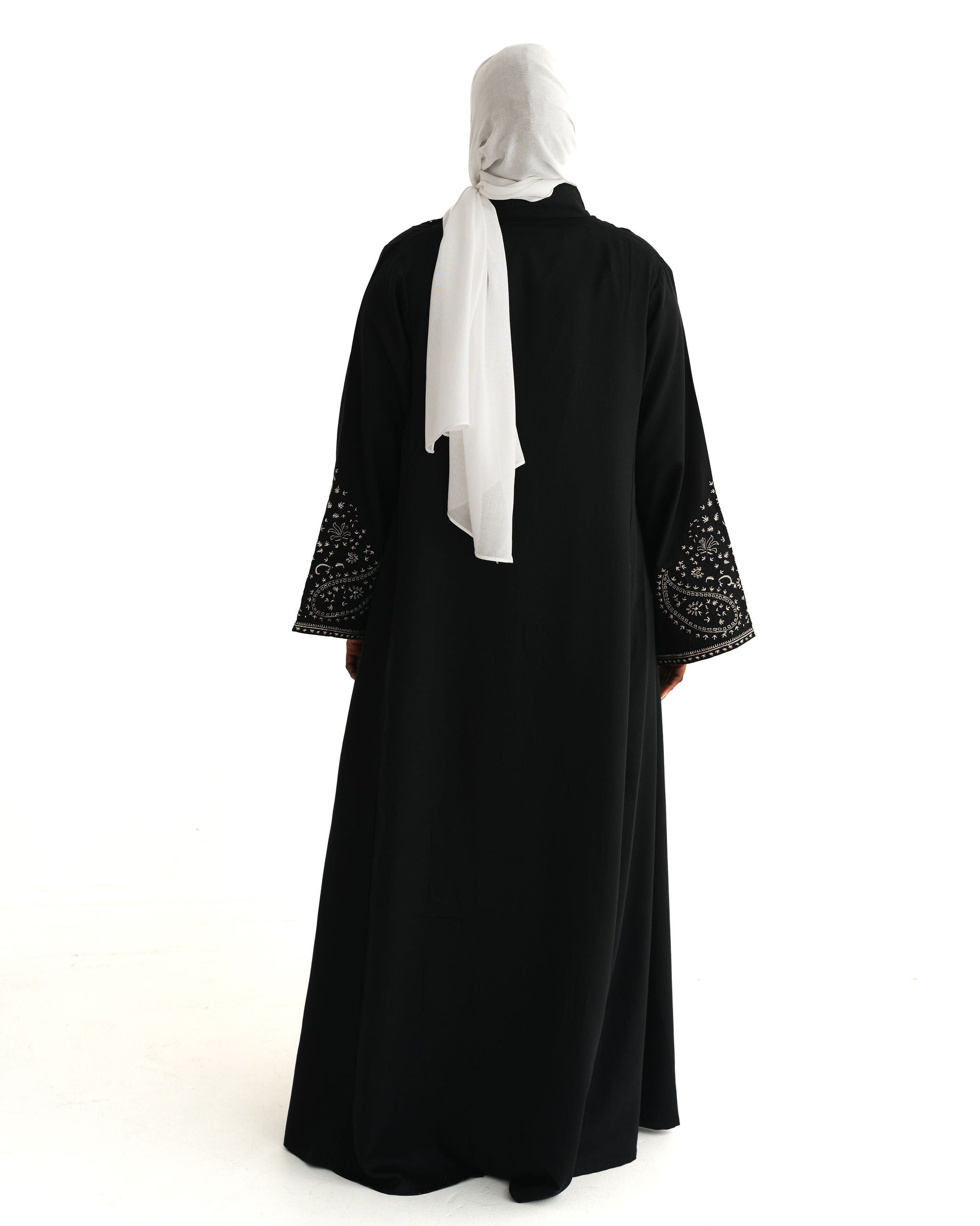 Black & White Embroidered Open Abaya