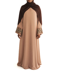 Coffee Embroidered Wide Sleeve Abaya