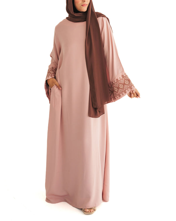 Pink Embroidered Wide Sleeve Abaya