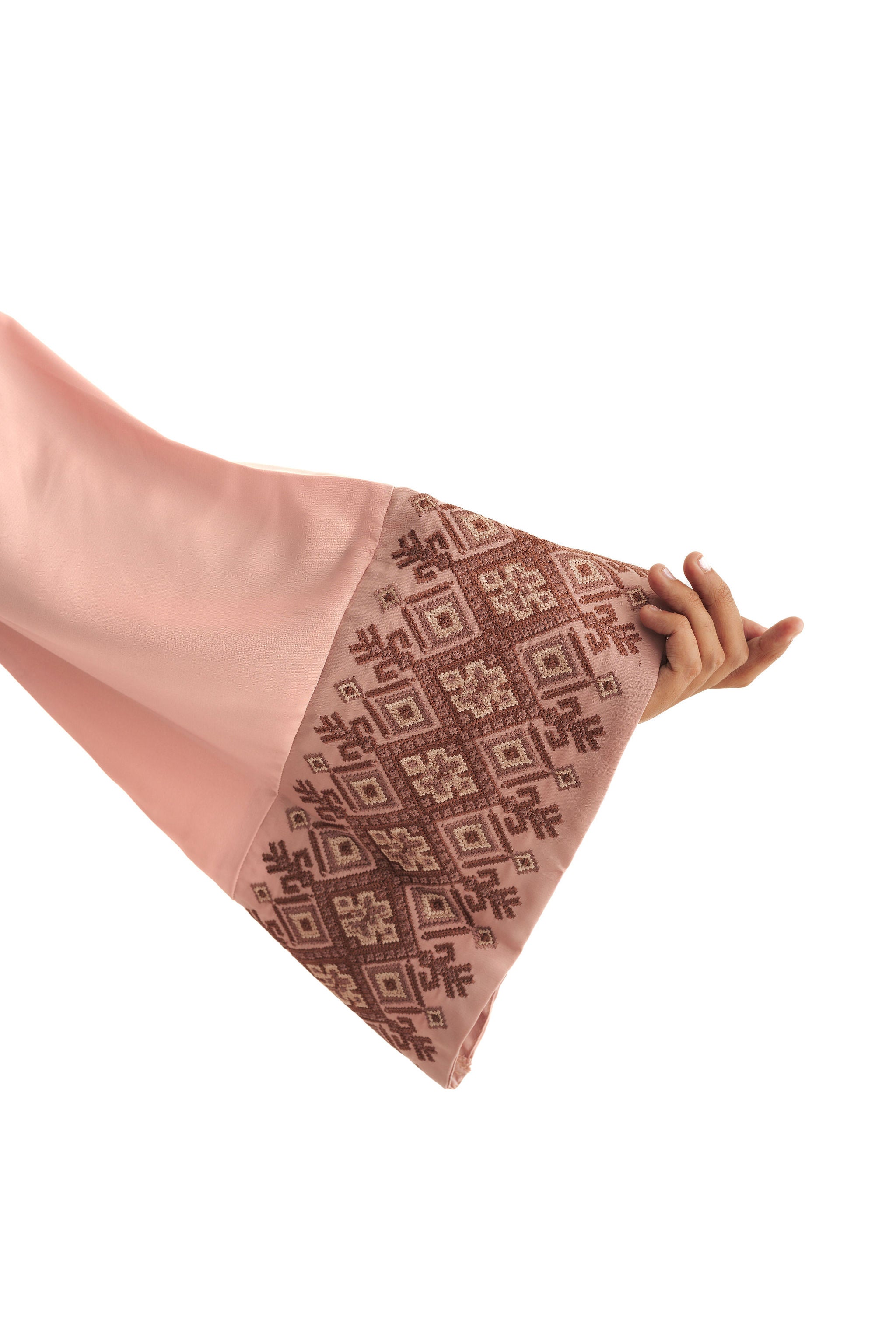 Pink Embroidered Wide Sleeve Abaya
