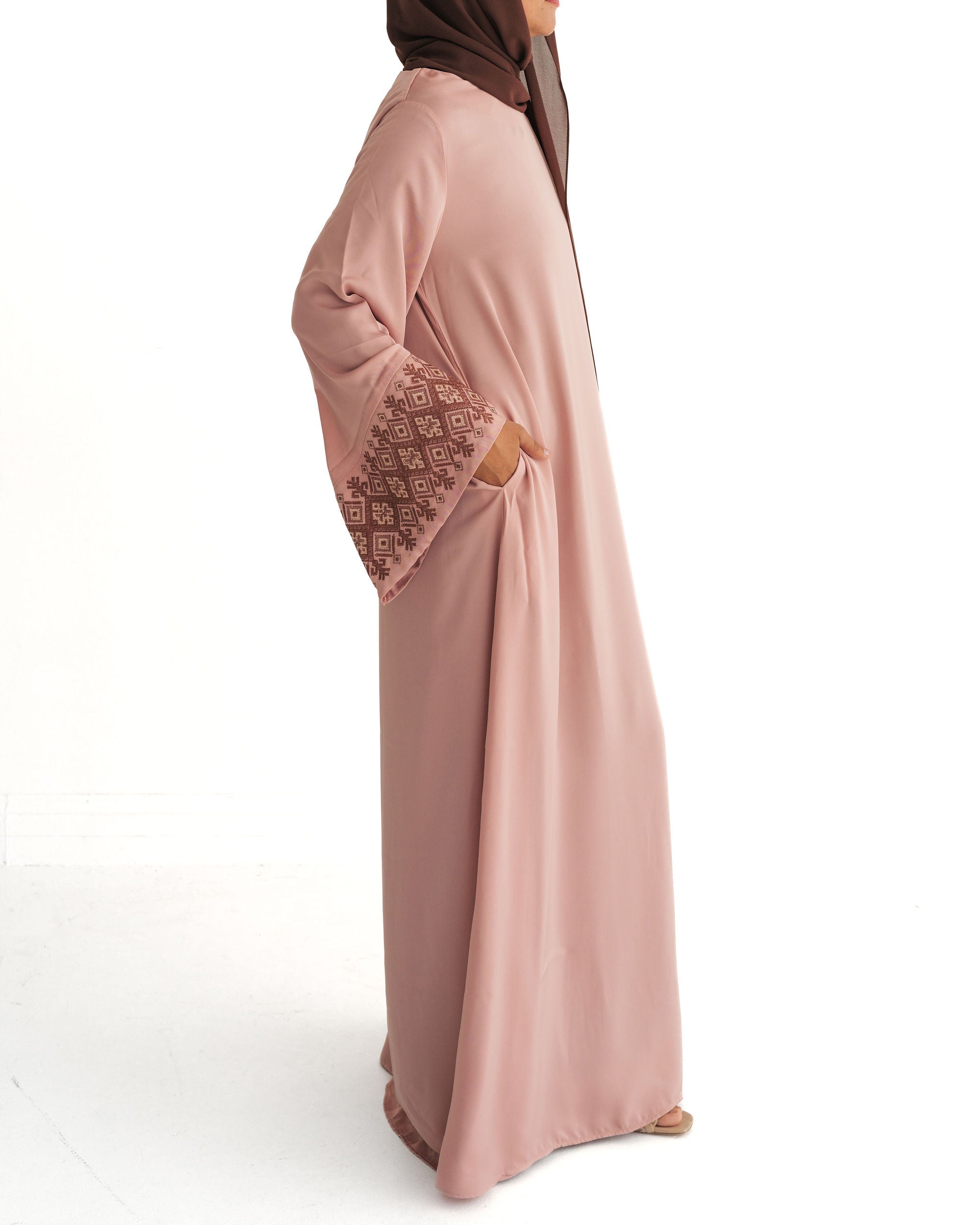 Pink Embroidered Wide Sleeve Abaya