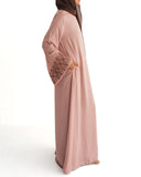Pink Embroidered Wide Sleeve Abaya