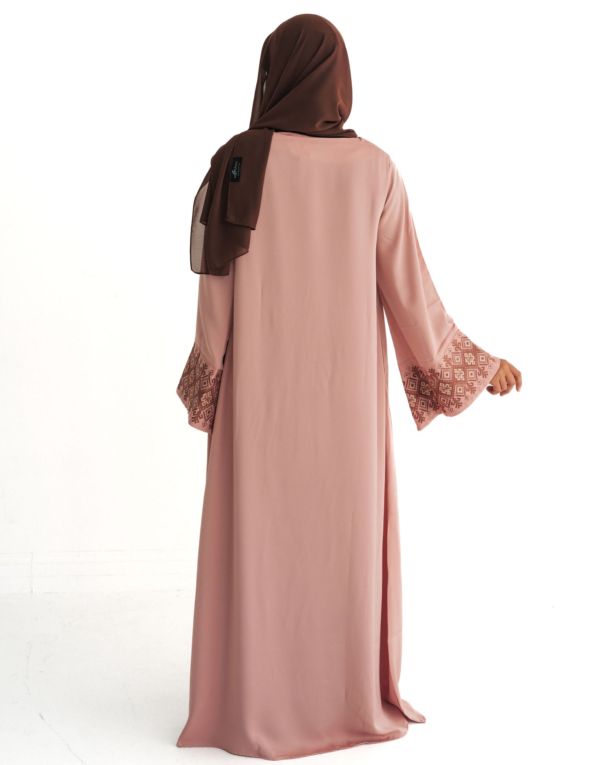 Pink Embroidered Wide Sleeve Abaya