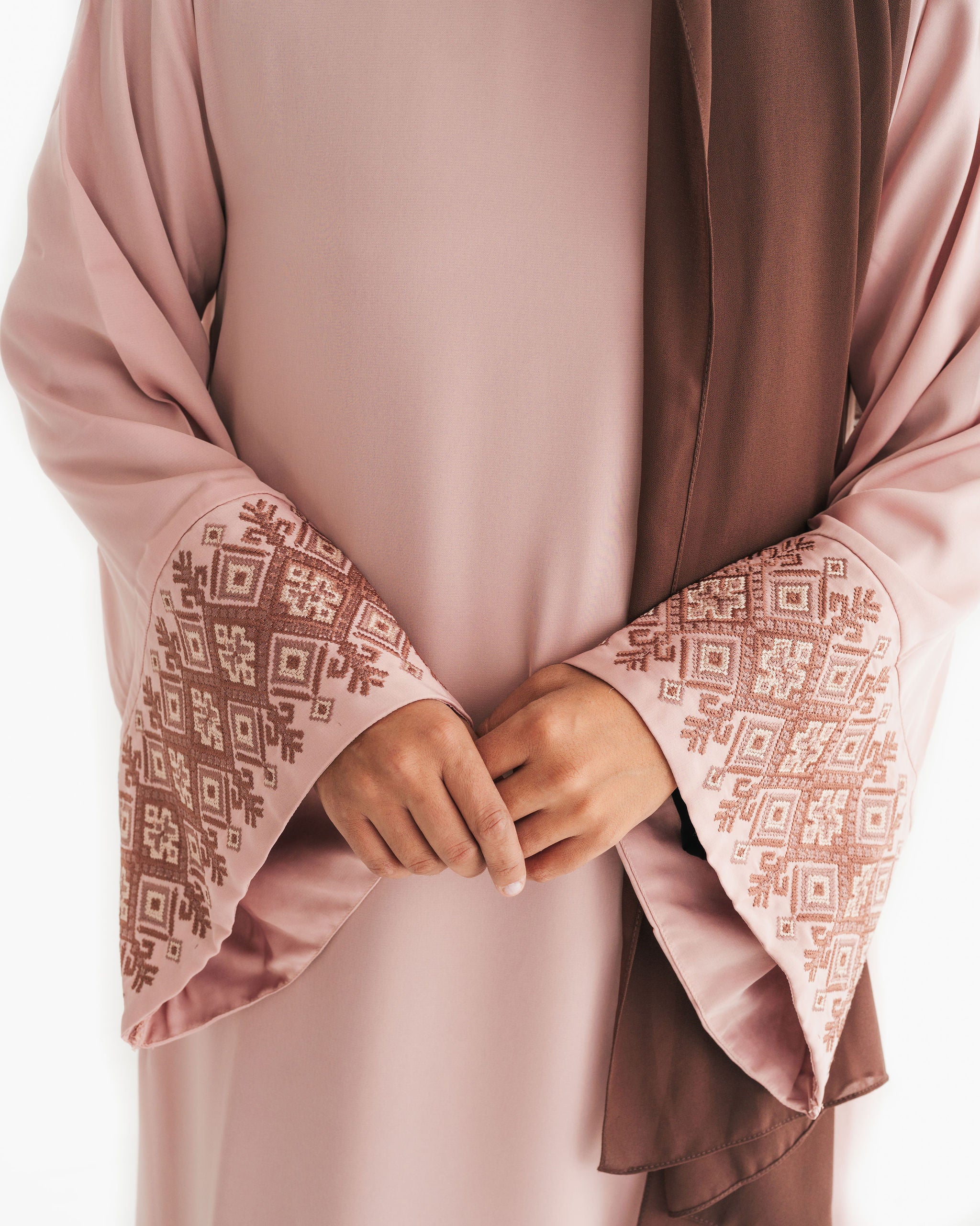 Pink Embroidered Wide Sleeve Abaya