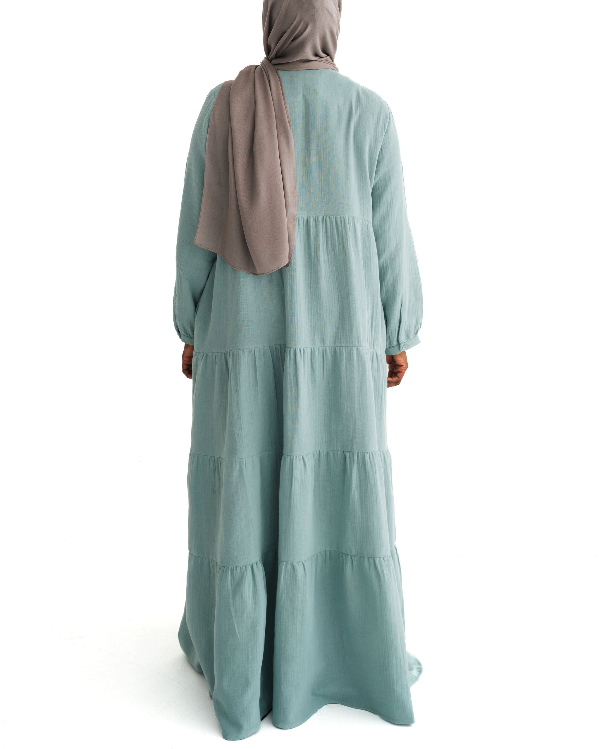 Women's Coastal Blue Muslin Tiered Abaya Dress