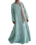 Women's Coastal Blue Muslin Tiered Abaya Dress