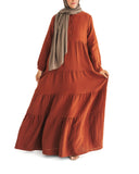 Women's Henna Brown Muslin Tiered Abaya Dress