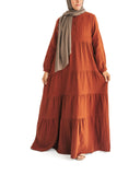 Women's Henna Brown Muslin Tiered Abaya Dress