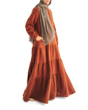 Women's Henna Brown Muslin Tiered Abaya Dress