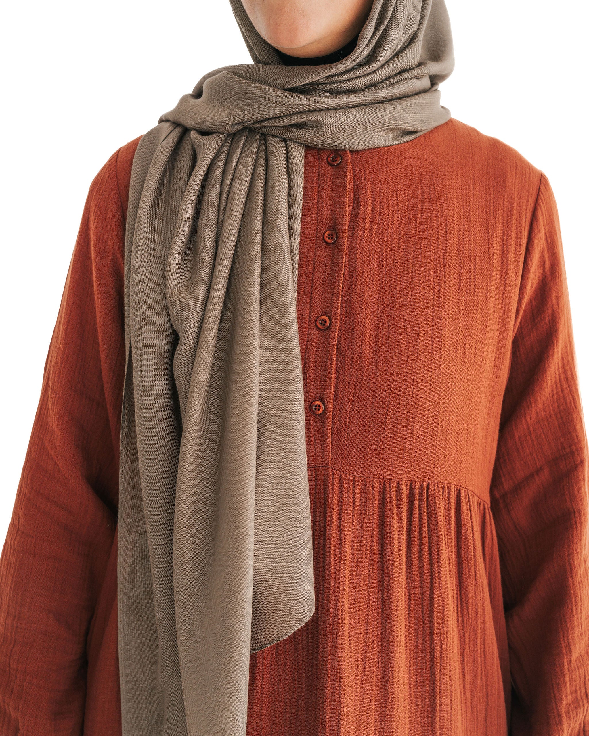 Women's Henna Brown Muslin Tiered Abaya Dress