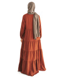 Women's Henna Brown Muslin Tiered Abaya Dress