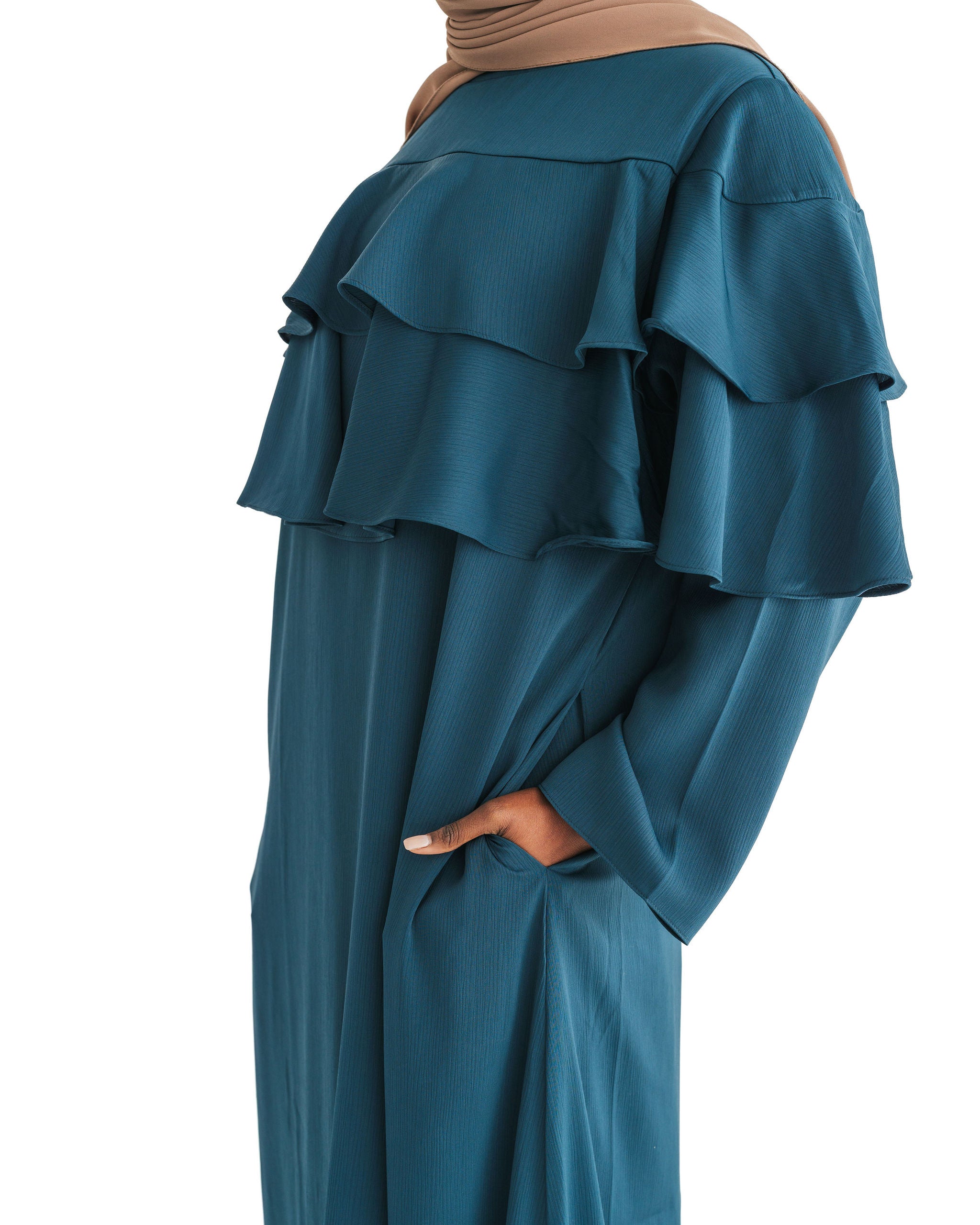 Deep Teal Ruffle Top Formal Abaya