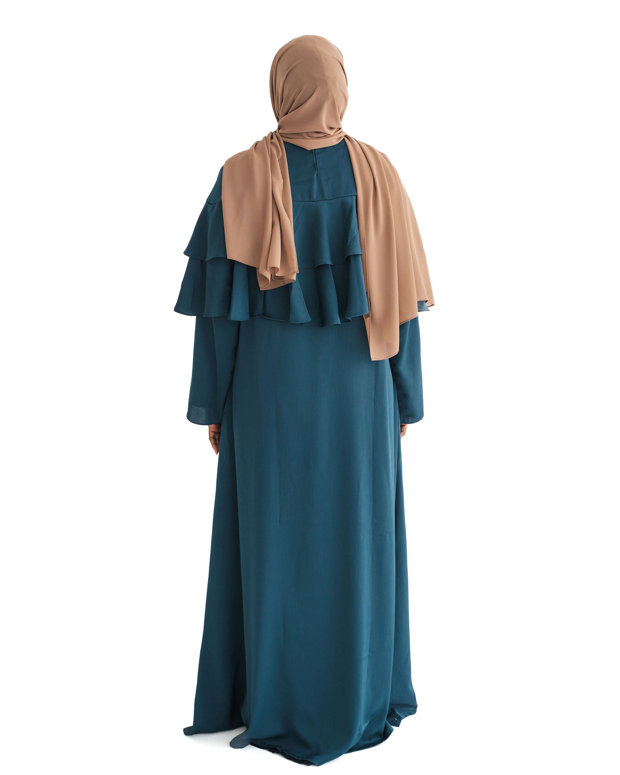 Deep Teal Ruffle Top Formal Abaya