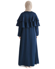 Navy Blue Ruffle Top Formal Abaya