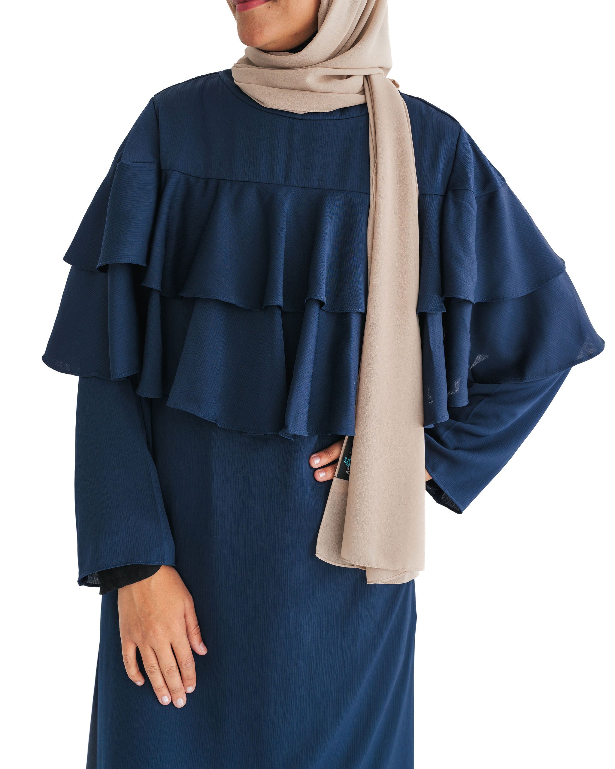 Navy Blue Ruffle Top Formal Abaya