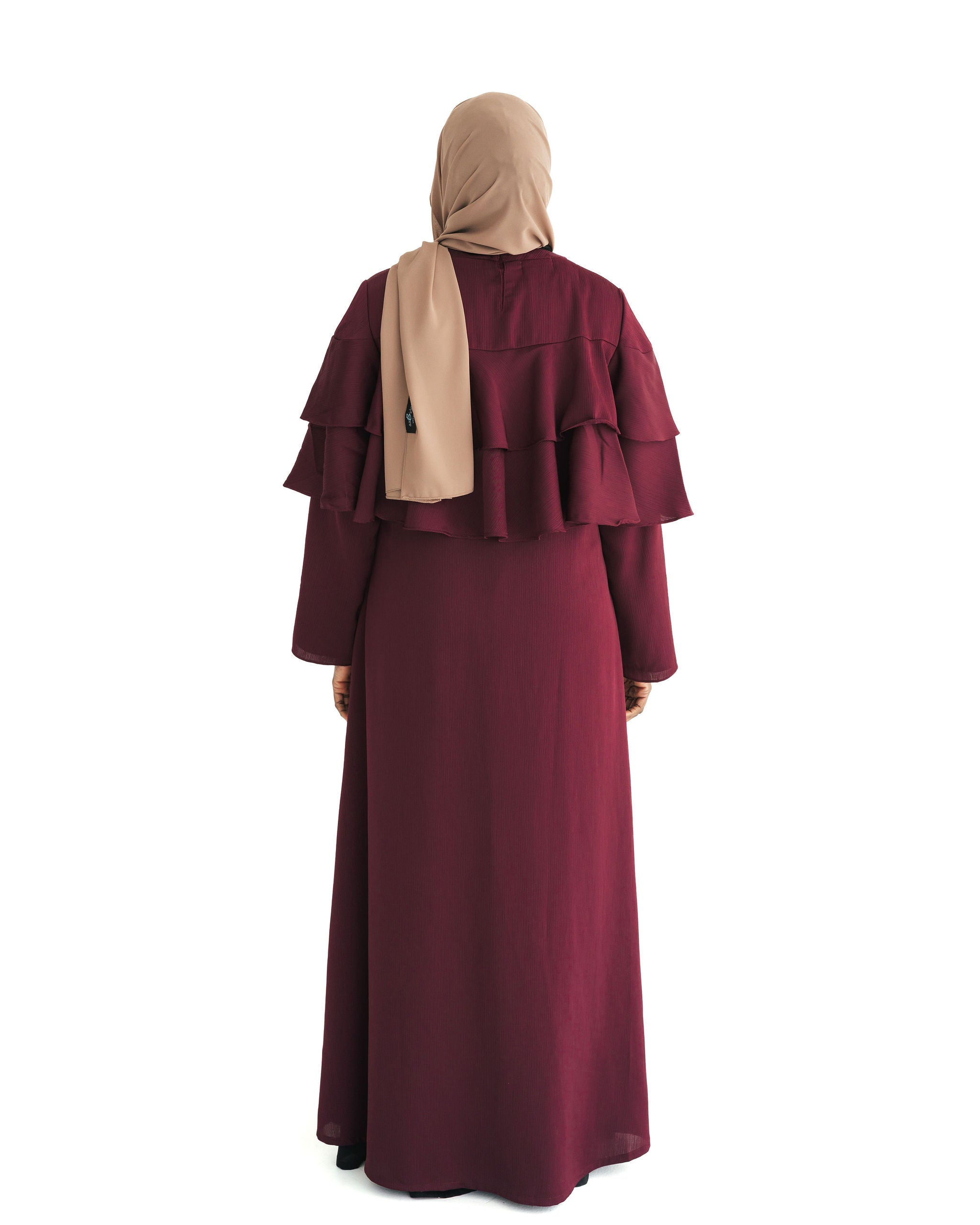 Burgundy Ruffle Top Formal Abaya