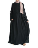 Black Marina Pleated Button Top Abaya
