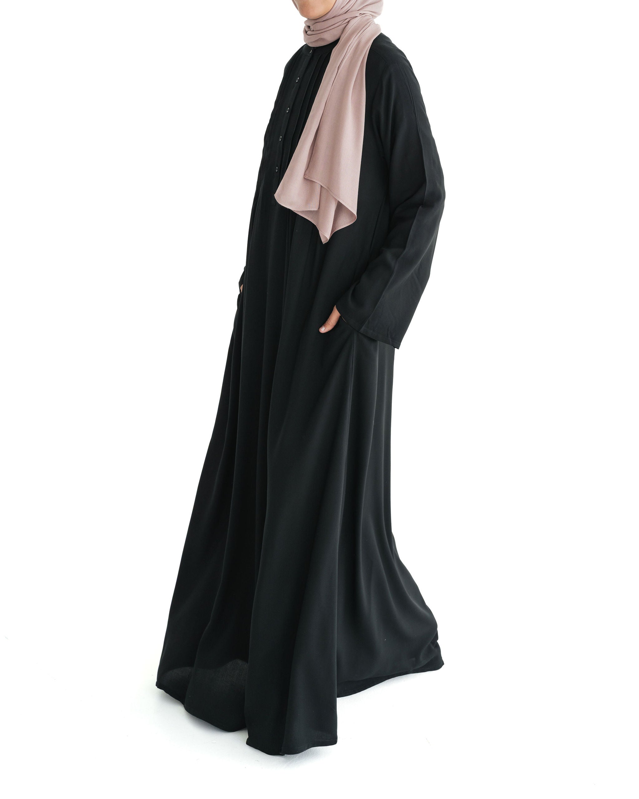 Black Marina Pleated Button Top Abaya