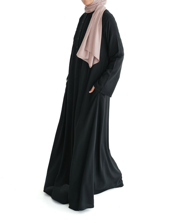 Black Marina Pleated Button Top Abaya