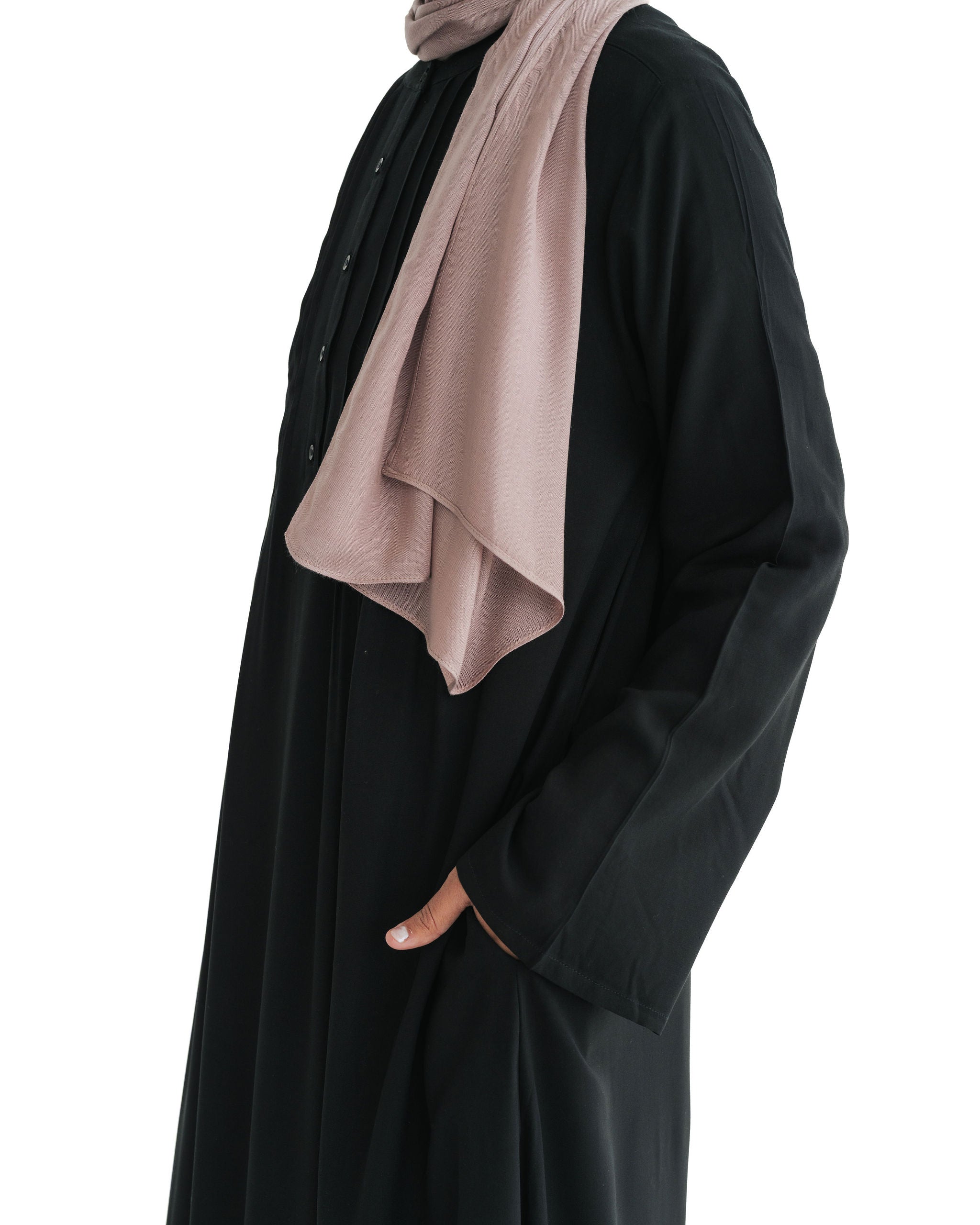 Black Marina Pleated Button Top Abaya
