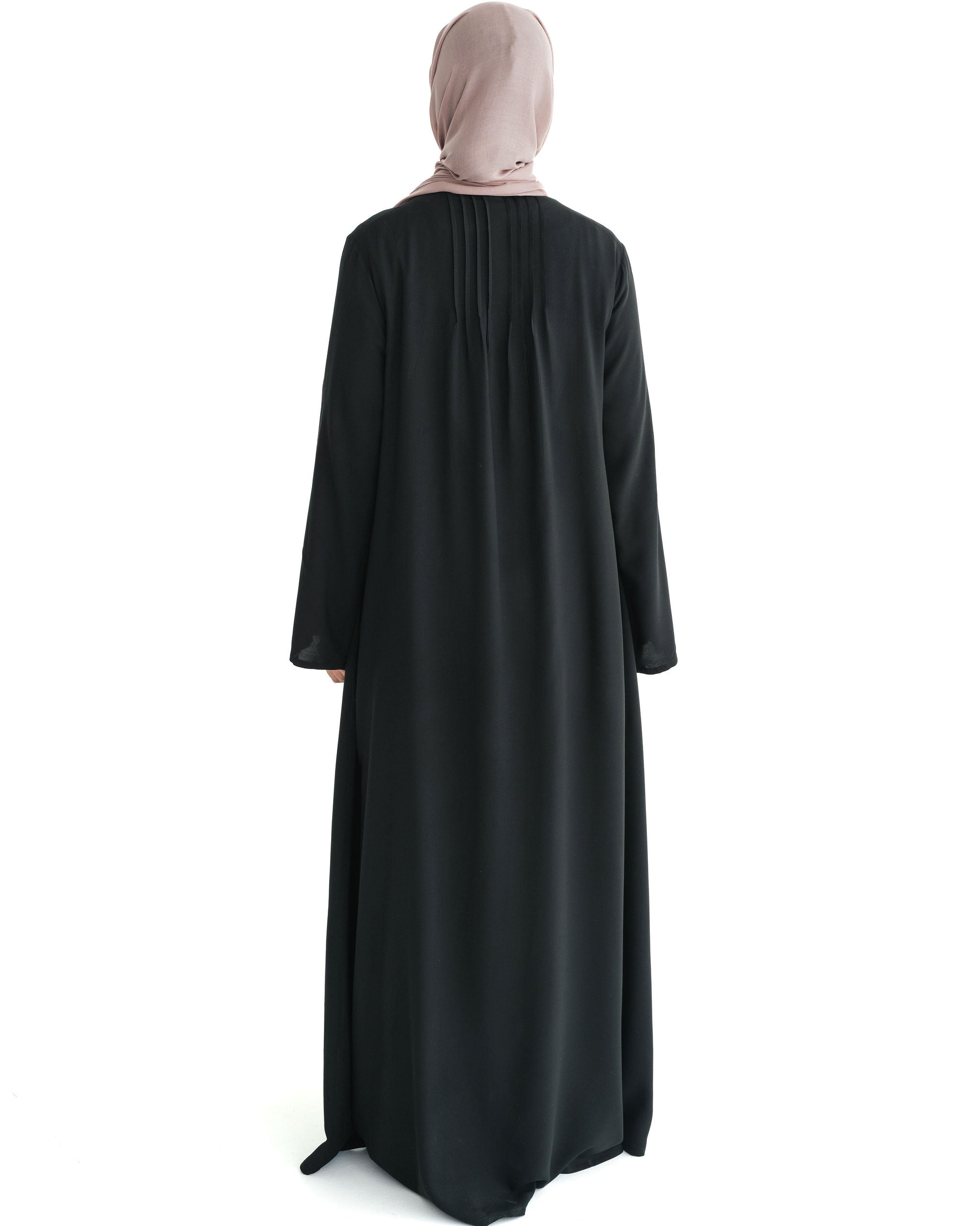 Black Marina Pleated Button Top Abaya