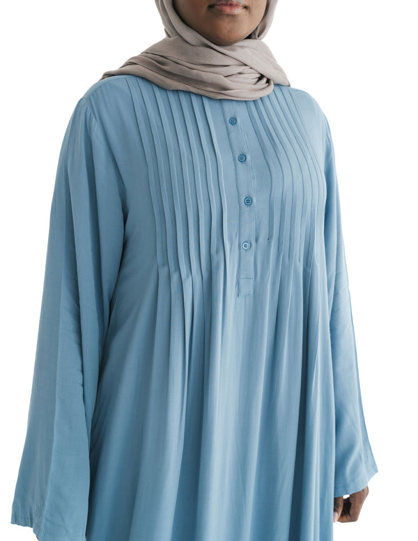 Soft Blue Marina Pleated Button Top Abaya