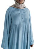 Soft Blue Marina Pleated Button Top Abaya