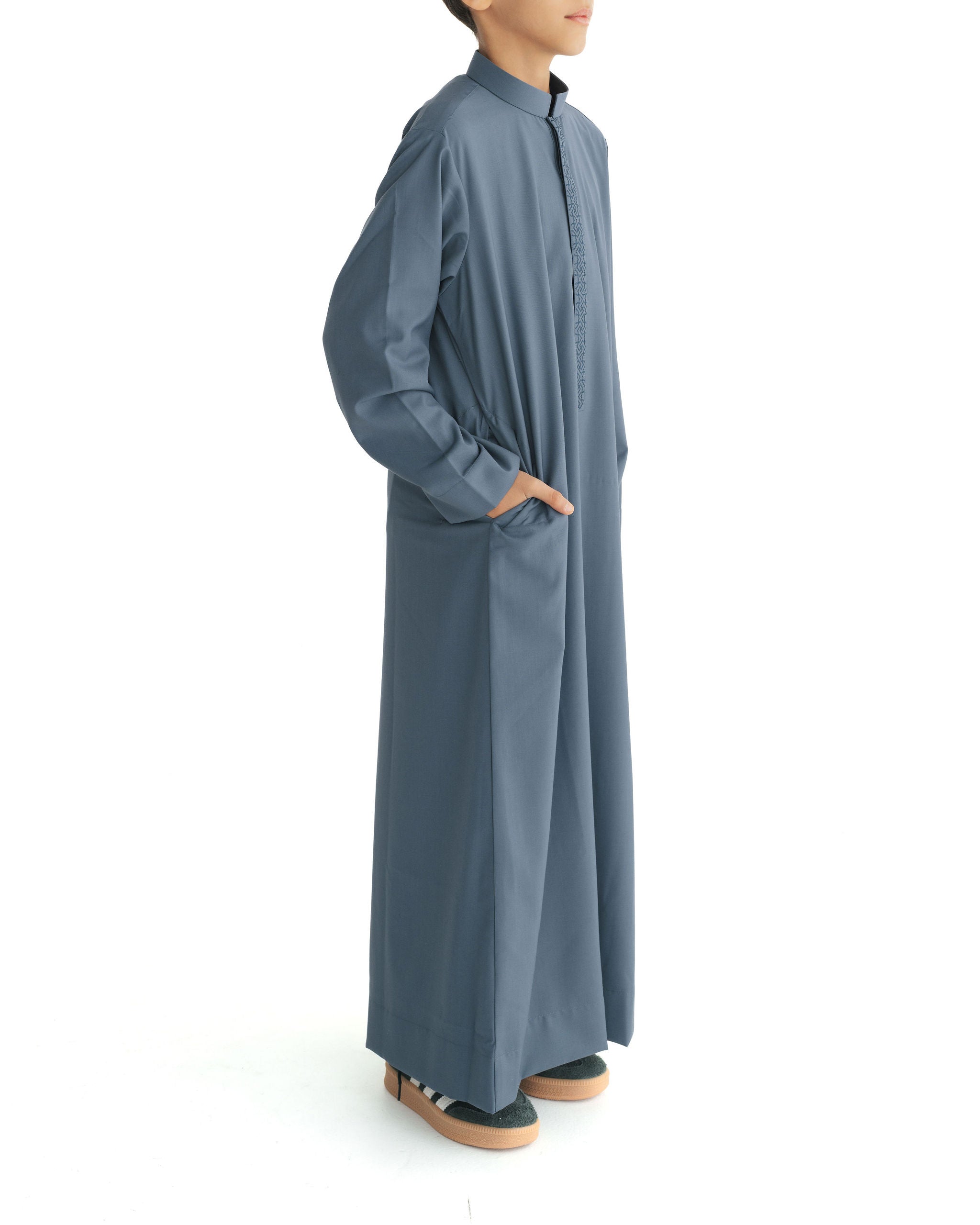 Boy's Slate Blue Geo Embroidered Thobe