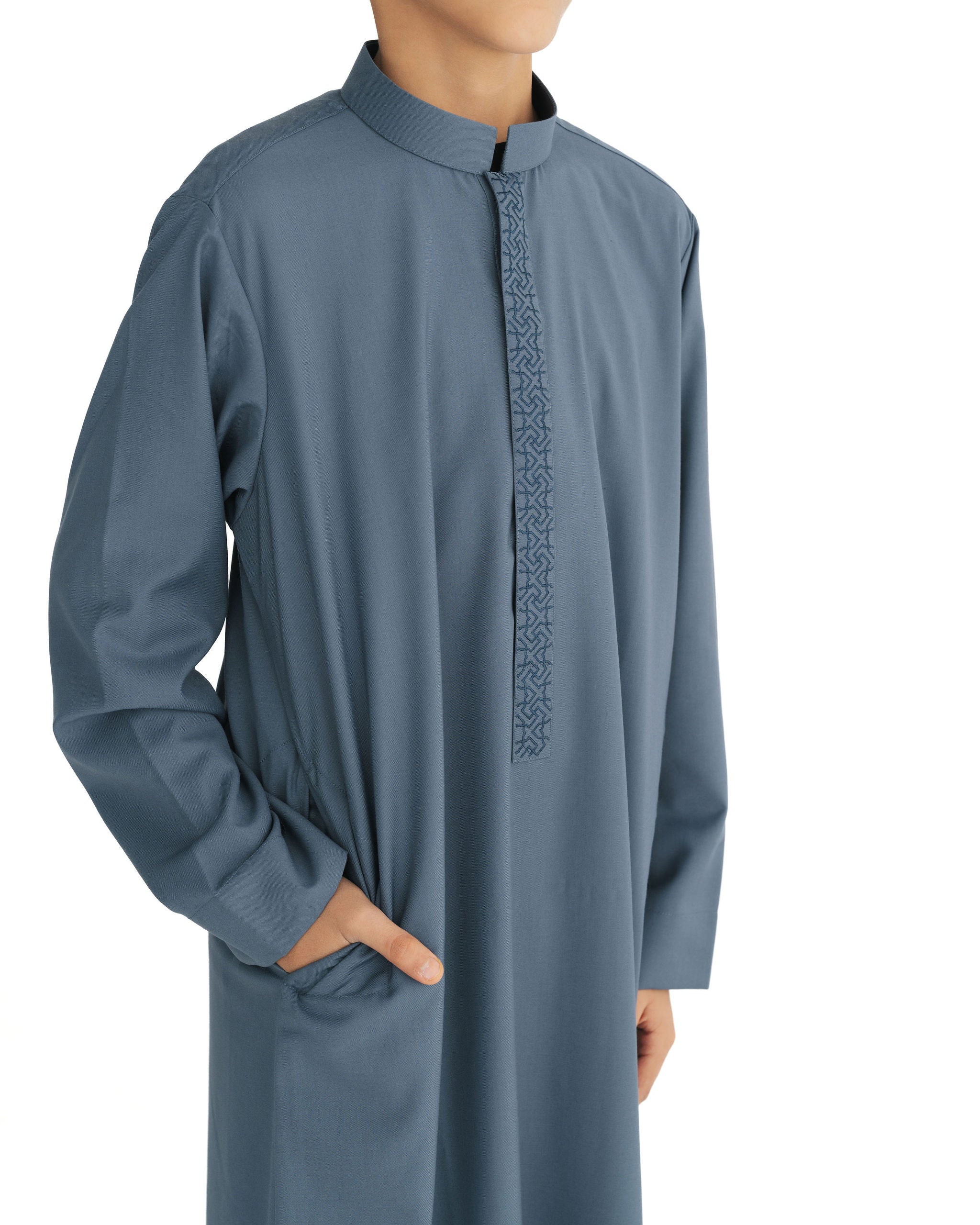 Boy's Slate Blue Geo Embroidered Thobe