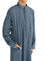 Boy's Slate Blue Geo Embroidered Thobe