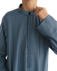 Boy's Slate Blue Geo Embroidered Thobe