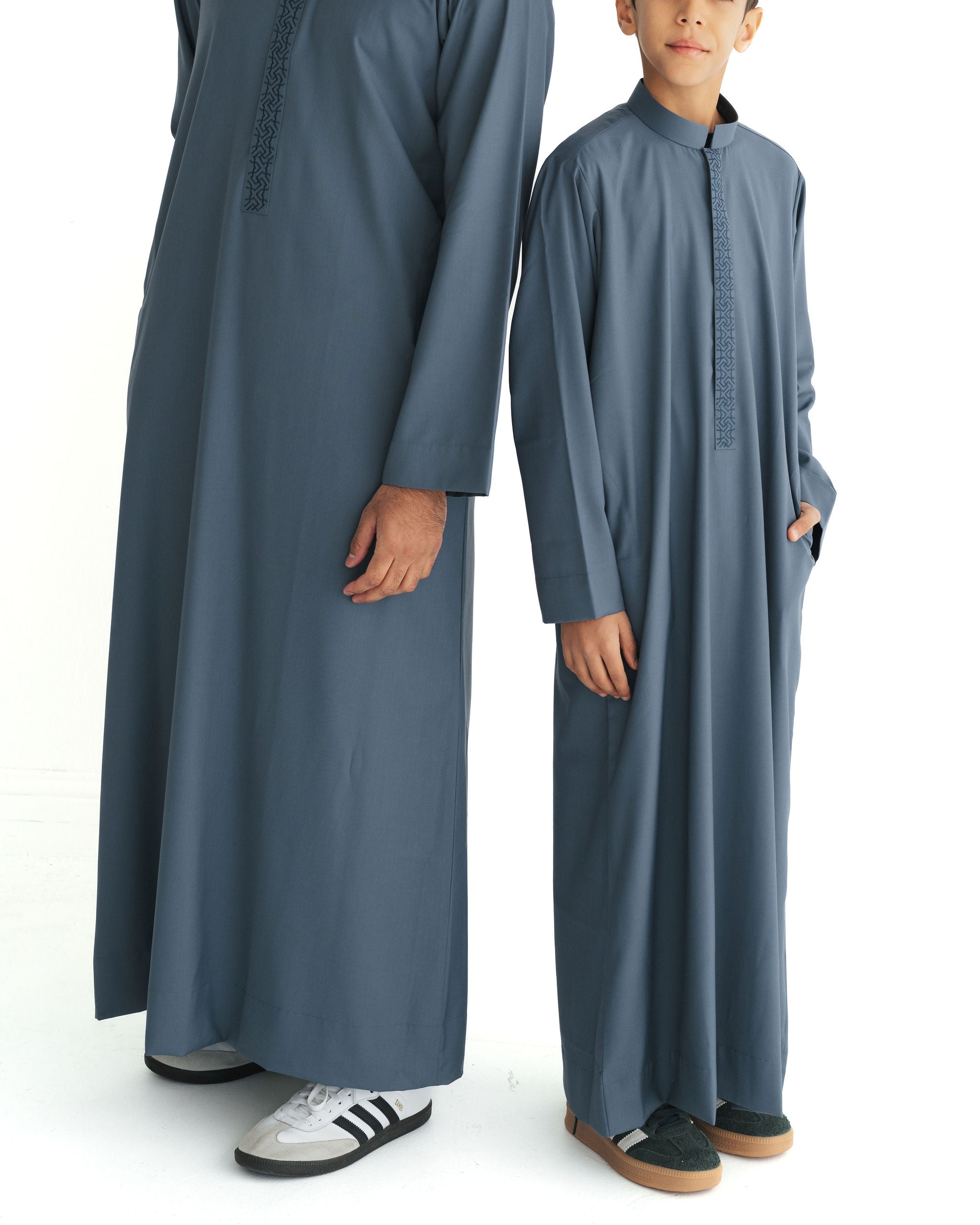 Boy's Slate Blue Geo Embroidered Thobe