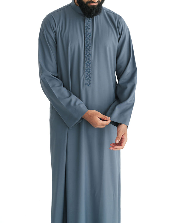 Men's Slate Blue Geo Embroidered Thobe