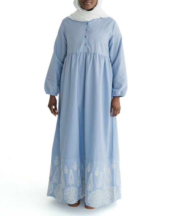 Light Blue Eyelet Maxi Dress Abaya