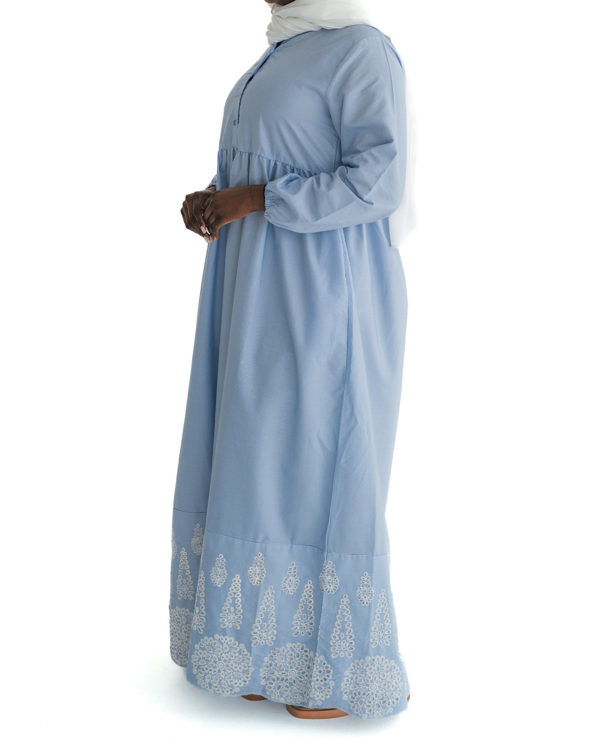 Light Blue Eyelet Maxi Dress Abaya