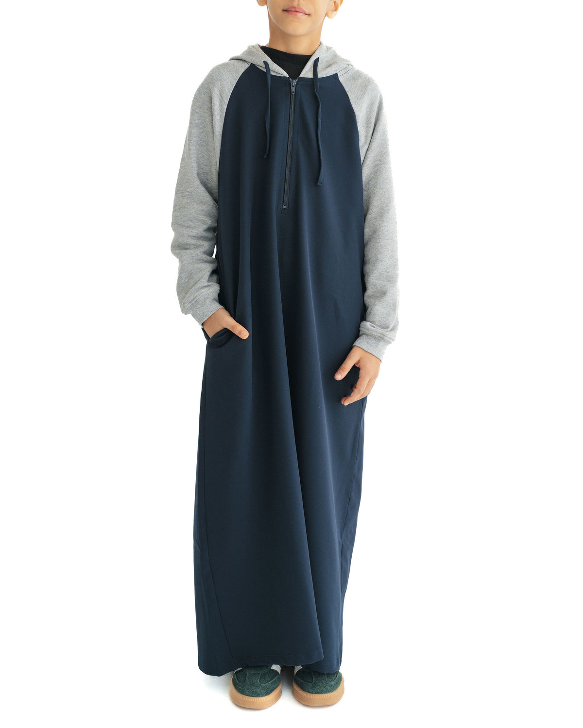 Boy's Navy Blue & Grey Hoodie Thobe