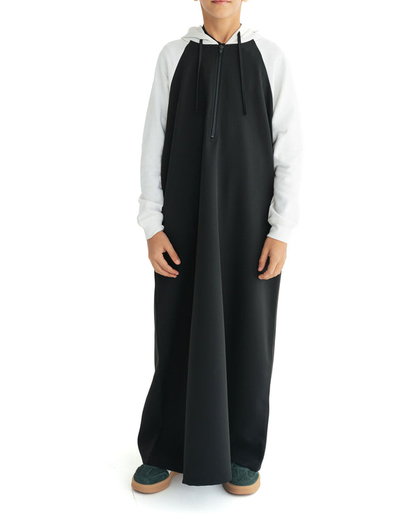 Boy's Black & White Hoodie Thobe
