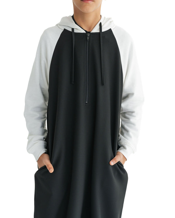 Boy's Black & White Hoodie Thobe