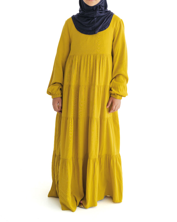 Girls Sunshine Yellow Tiered Abaya