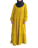 Girls Sunshine Yellow Tiered Abaya