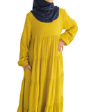 Girls Sunshine Yellow Tiered Abaya