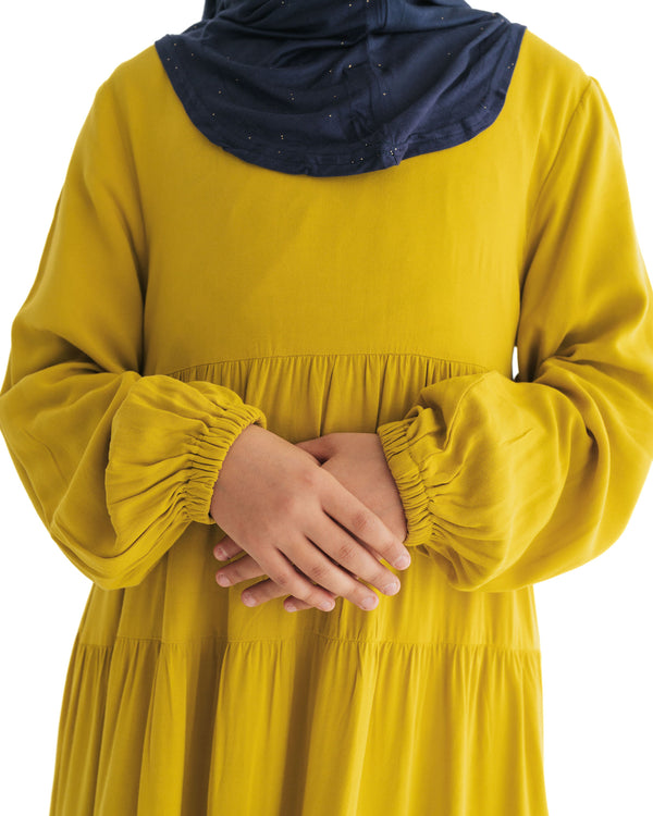 Girls Sunshine Yellow Tiered Abaya
